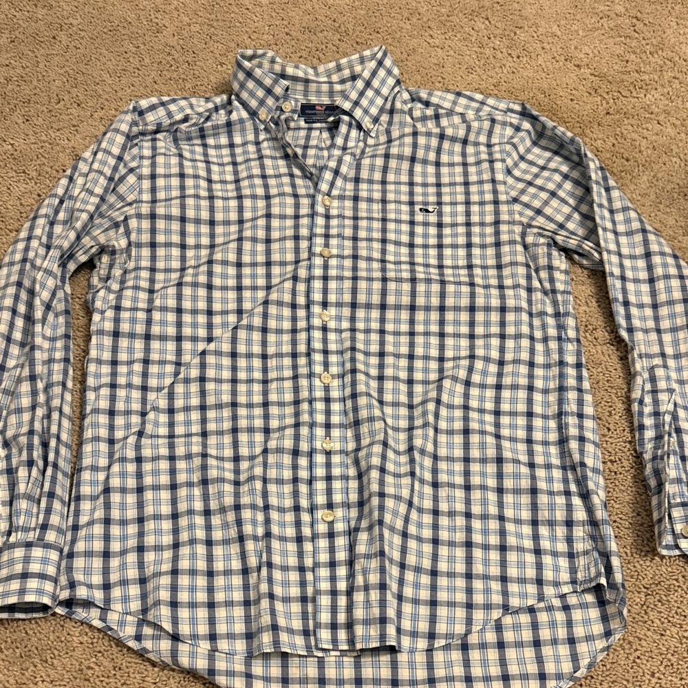 Vineyard Vines Navy and White Checkered Shirt